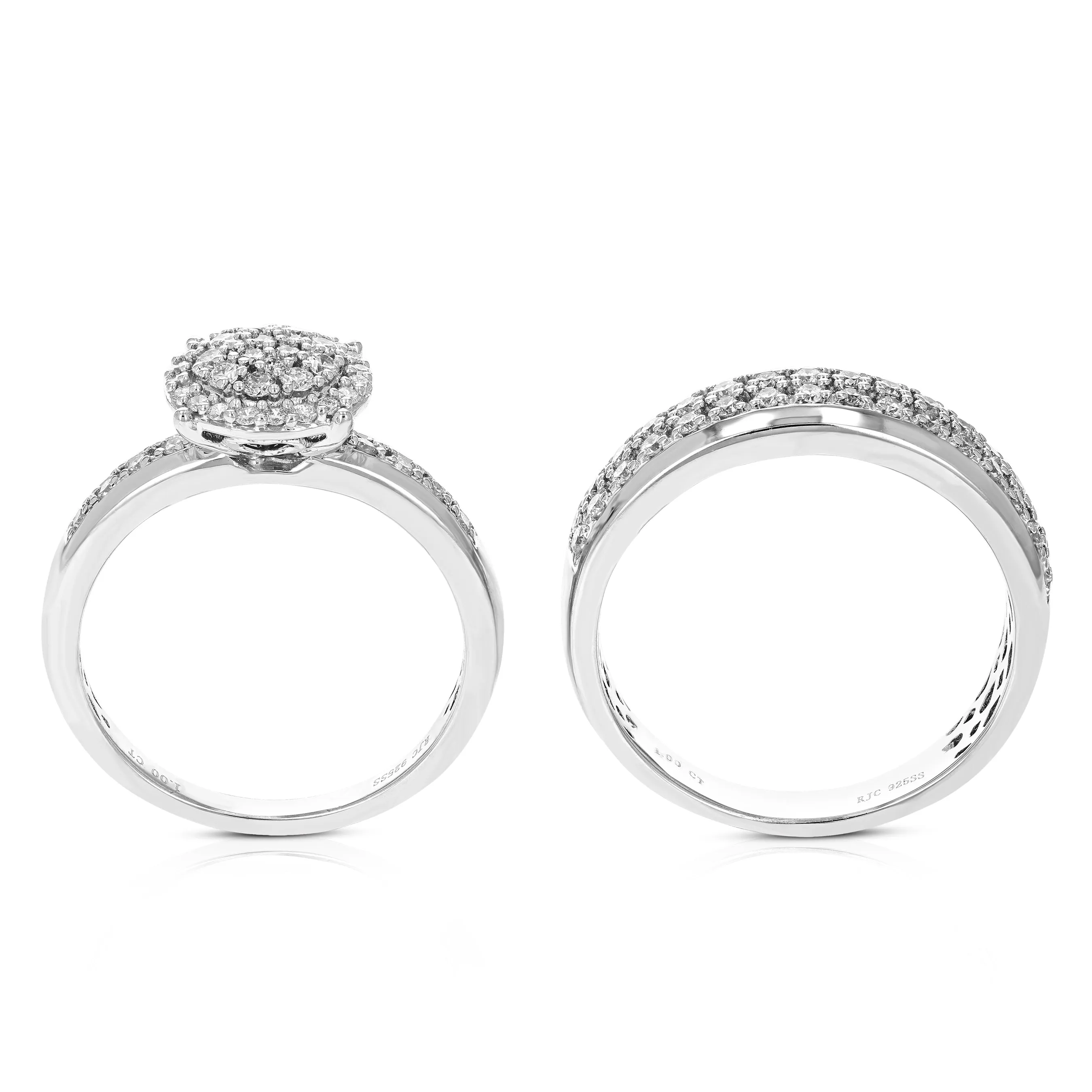1 cttw Lab Grown Diamond Wedding Ring Set in Sterling Silver