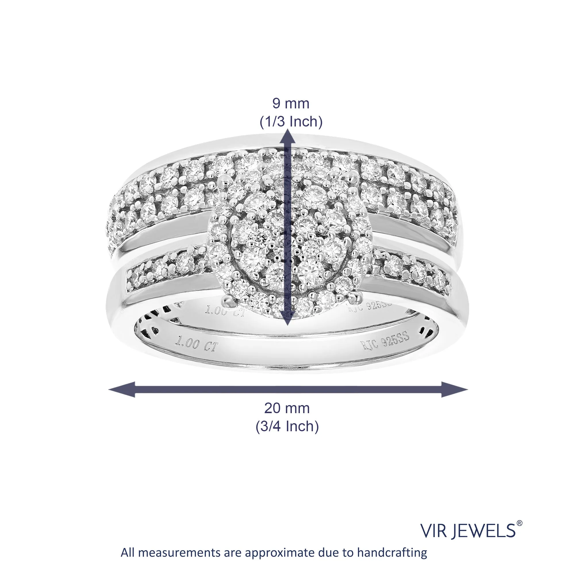 1 cttw Lab Grown Diamond Wedding Ring Set in Sterling Silver