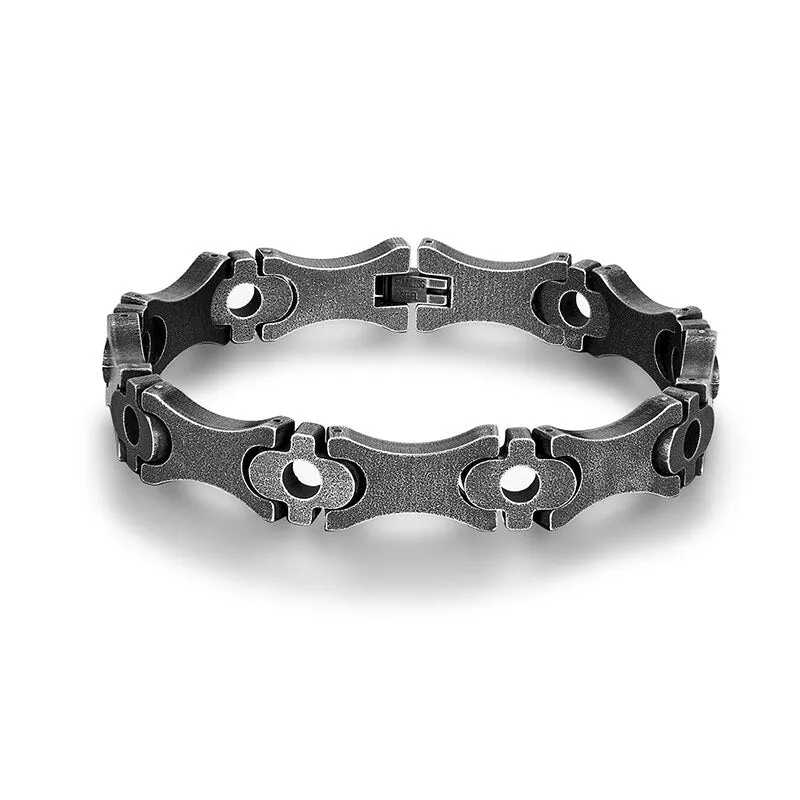 12mm Wide Men Stainless Steel Vintage Black Bicycle Chain Bracelet