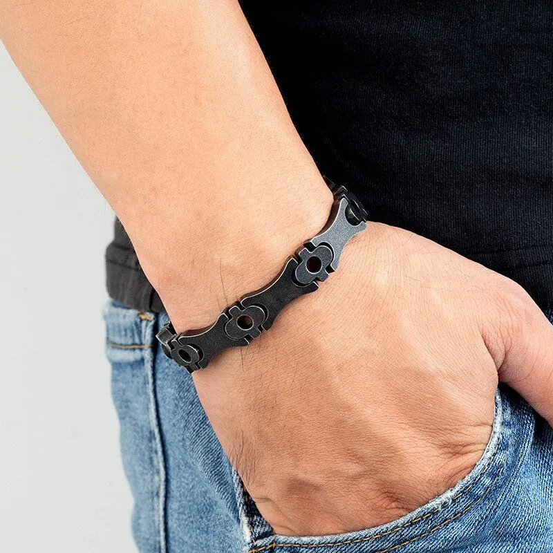 12mm Wide Men Stainless Steel Vintage Black Bicycle Chain Bracelet
