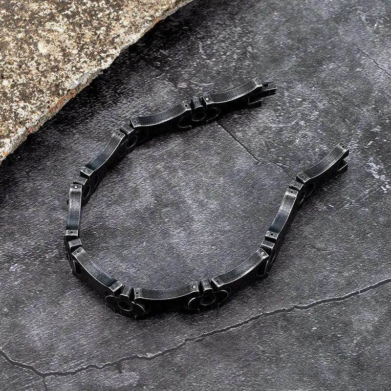12mm Wide Men Stainless Steel Vintage Black Bicycle Chain Bracelet
