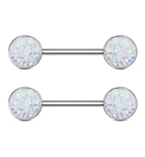 14G White Druzy Nipple Ring Barbell