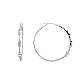 14K Gold Baguette Cut Diamond Hoop Earrings