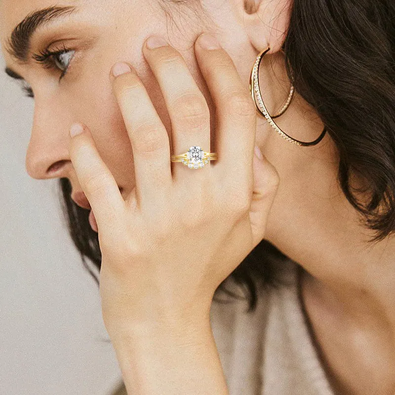 14K Gold Vermeil Curved Crown Round Promise Ring