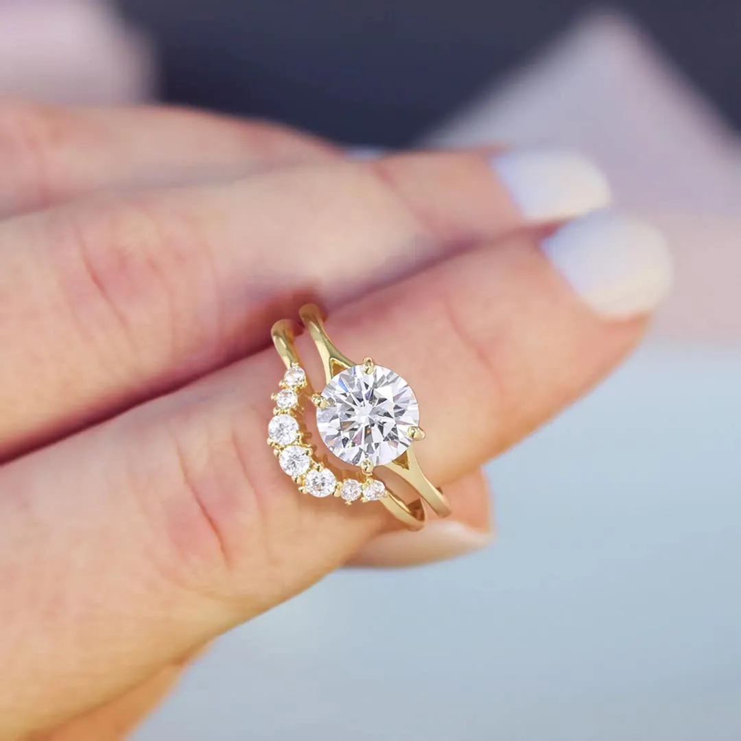 14K Gold Vermeil Curved Crown Round Promise Ring