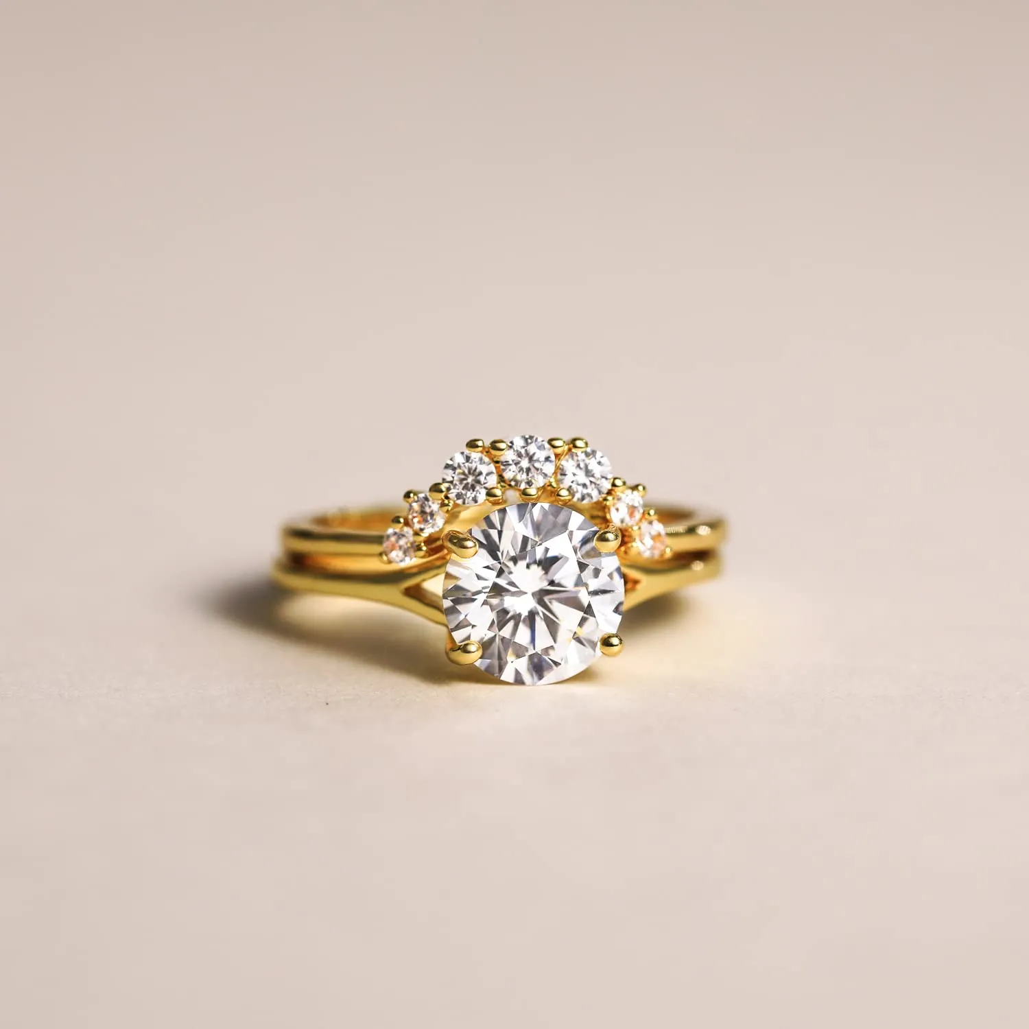 14K Gold Vermeil Curved Crown Round Promise Ring