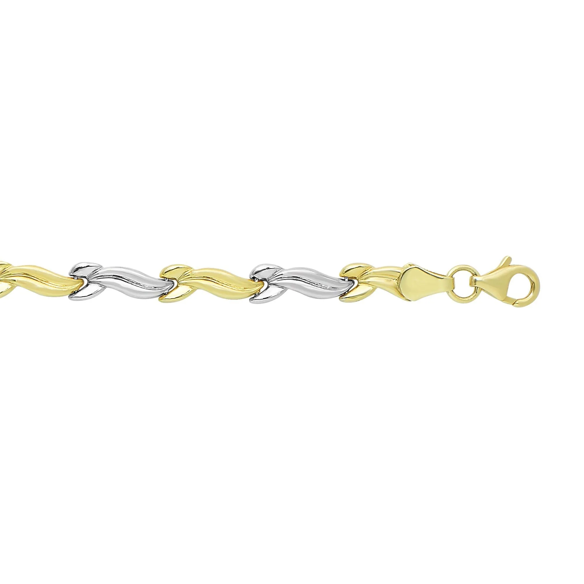 14k Yellow And White Gold Finish Wave Patterned Bracelet, 7,25"