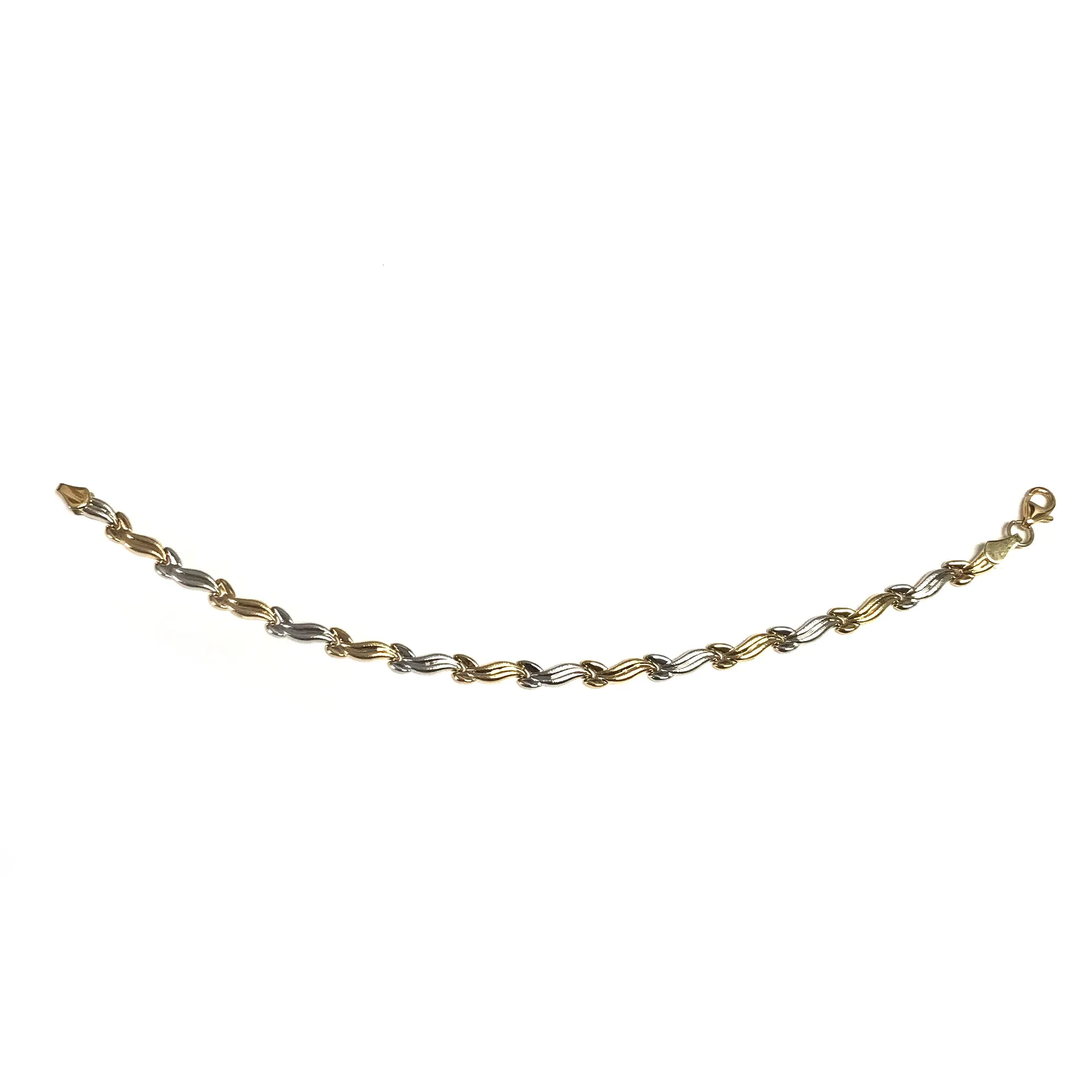 14k Yellow And White Gold Finish Wave Patterned Bracelet, 7,25"