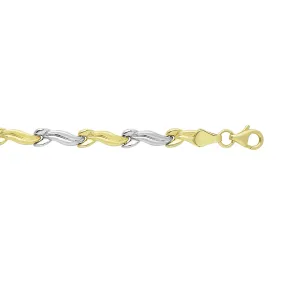 14k Yellow And White Gold Finish Wave Patterned Bracelet, 7,25"