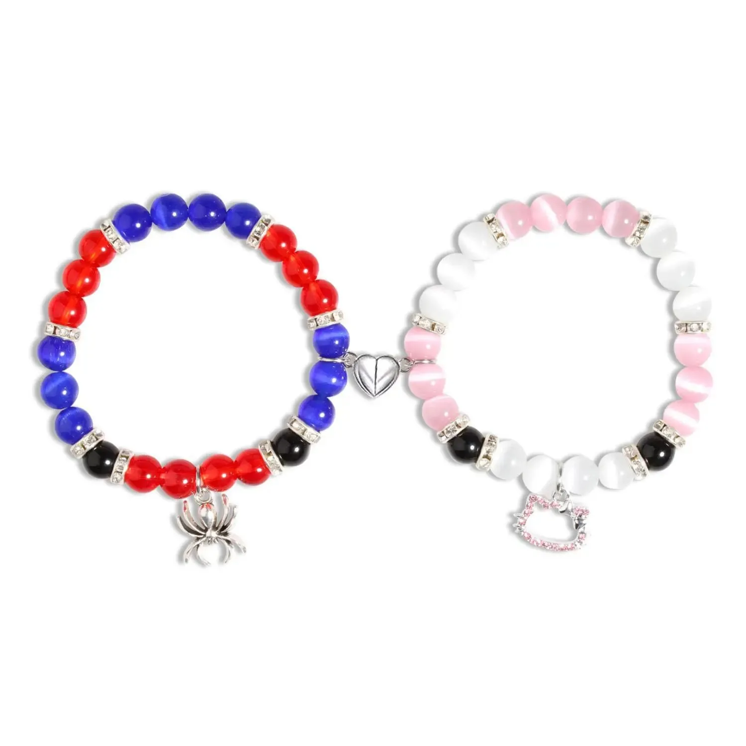 2Pcs/Set Halloween Spider Bracelet For Women Men Magnetic Heart Couple Personality Bangle Lover Festive Jewelry Accessories Gift