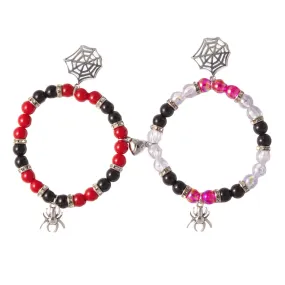 2Pcs/Set Halloween Spider Bracelet For Women Men Magnetic Heart Couple Personality Bangle Lover Festive Jewelry Accessories Gift