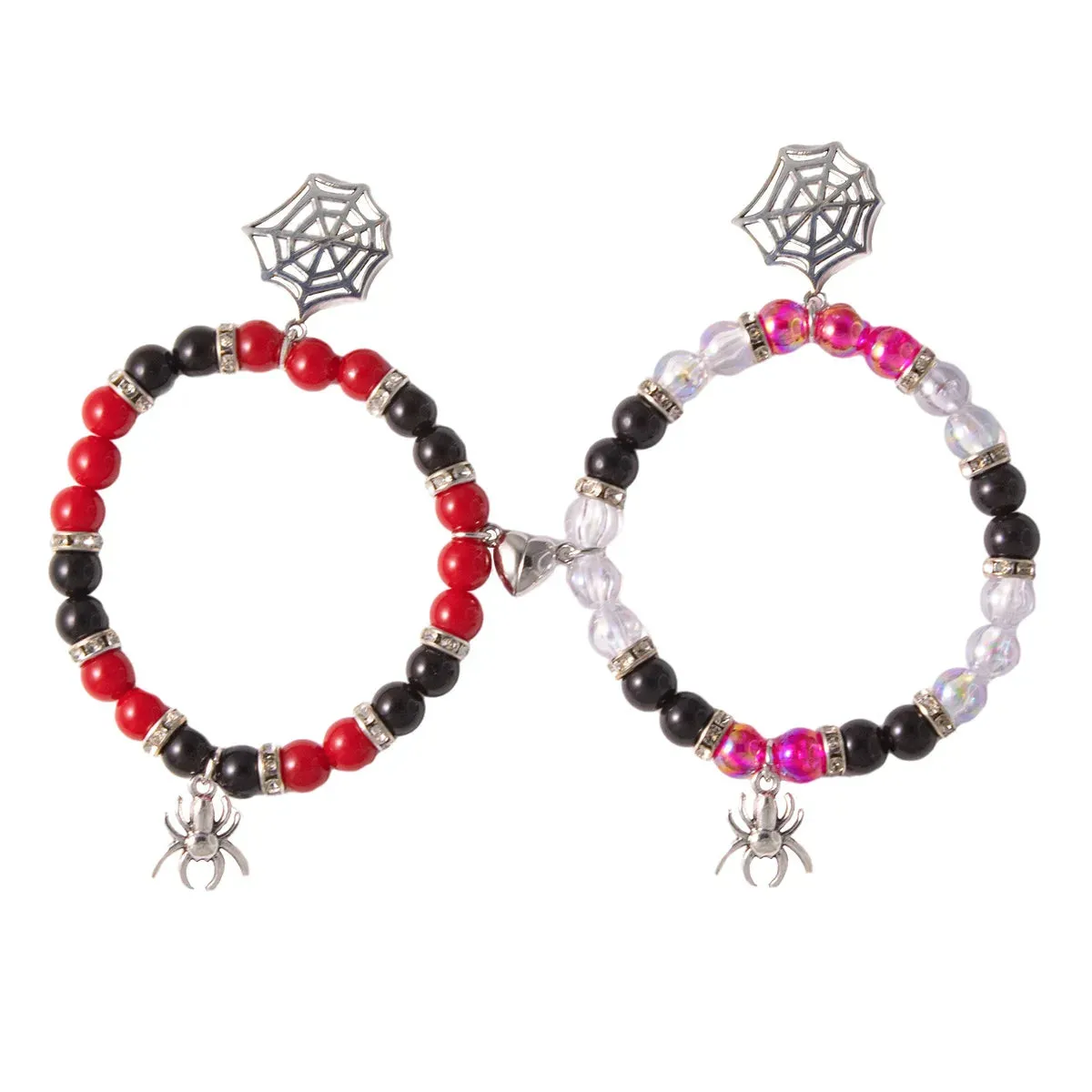 2Pcs/Set Halloween Spider Bracelet For Women Men Magnetic Heart Couple Personality Bangle Lover Festive Jewelry Accessories Gift