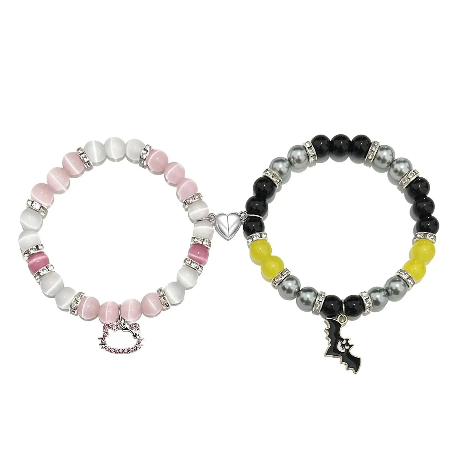 2Pcs/Set Halloween Spider Bracelet For Women Men Magnetic Heart Couple Personality Bangle Lover Festive Jewelry Accessories Gift