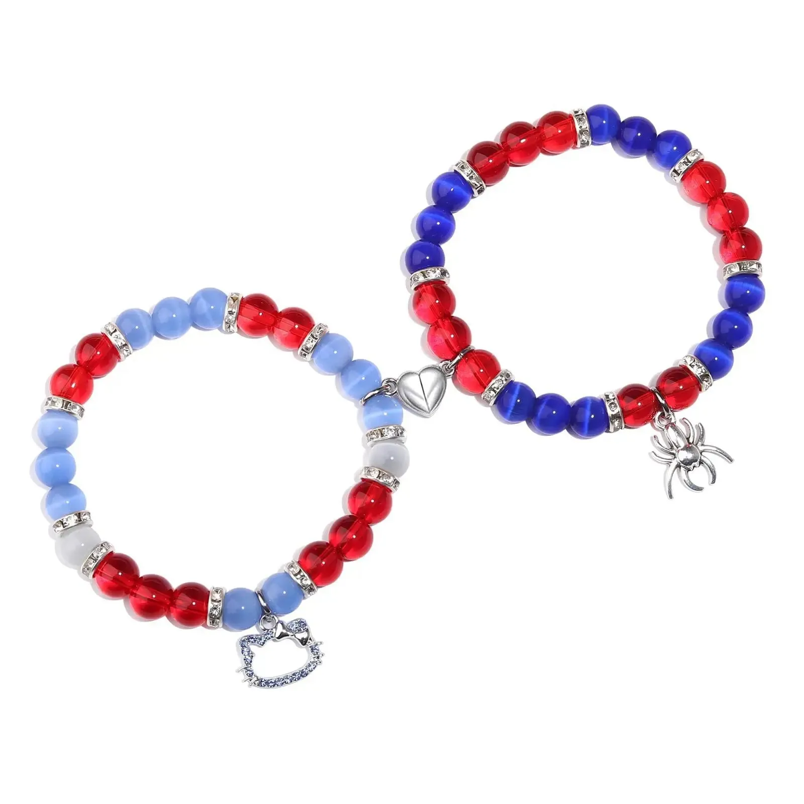 2Pcs/Set Halloween Spider Bracelet For Women Men Magnetic Heart Couple Personality Bangle Lover Festive Jewelry Accessories Gift