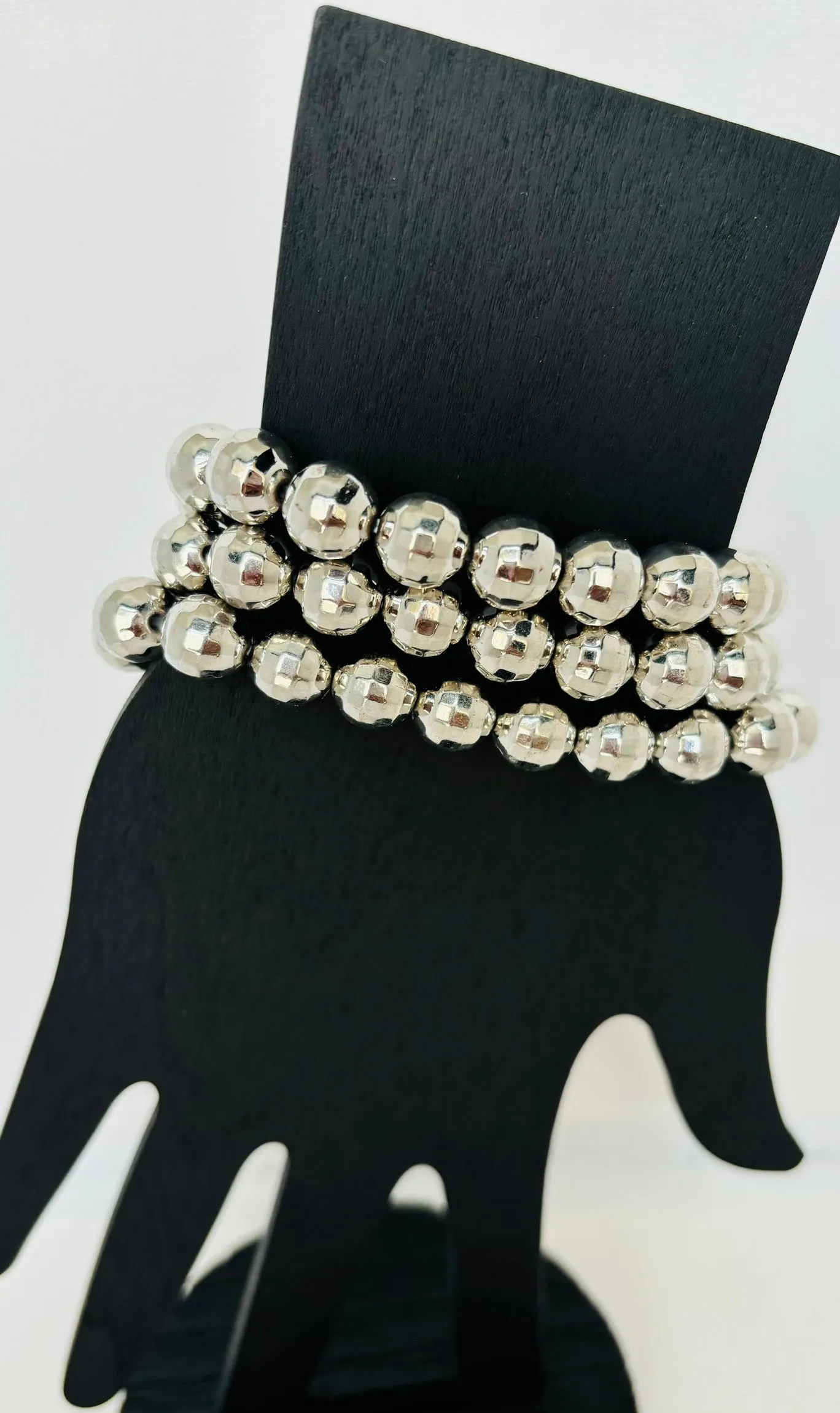 3 Piece Silver Bead Bracelet