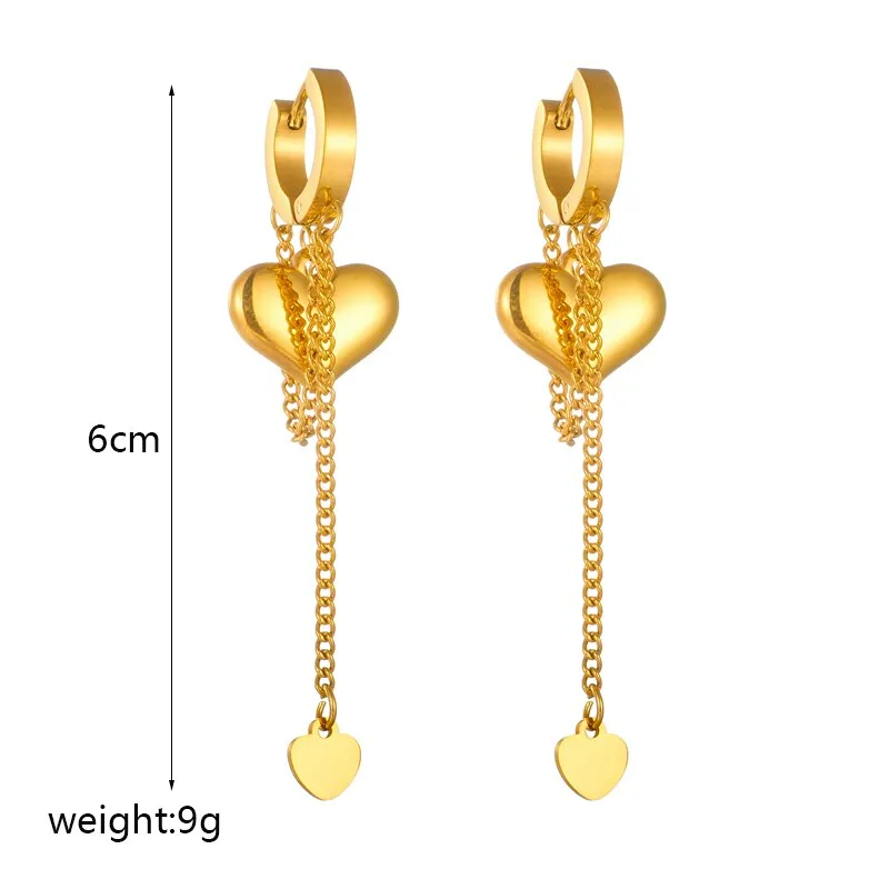 316L Stainless Steel Heart Tassel Pendant Earrings For Women