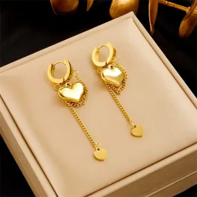 316L Stainless Steel Heart Tassel Pendant Earrings For Women