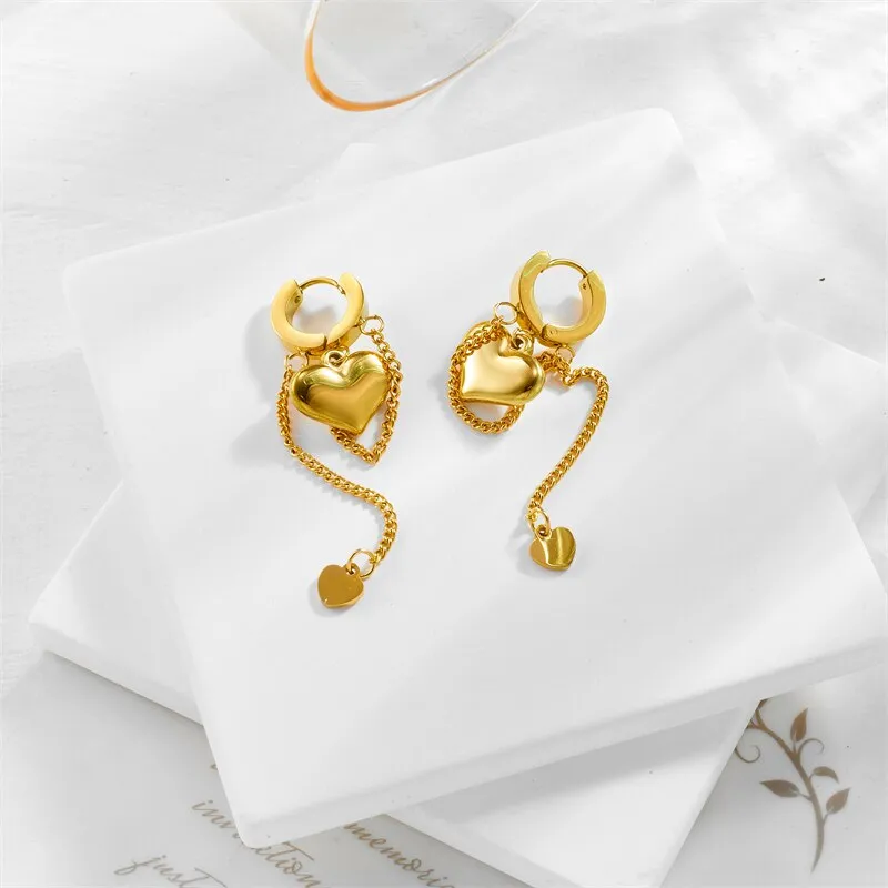 316L Stainless Steel Heart Tassel Pendant Earrings For Women