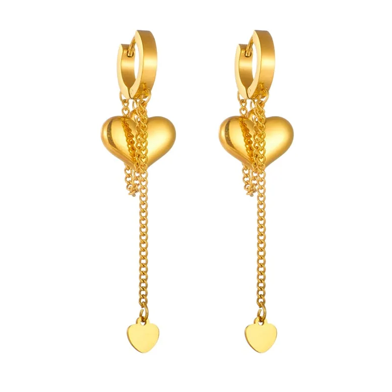 316L Stainless Steel Heart Tassel Pendant Earrings For Women