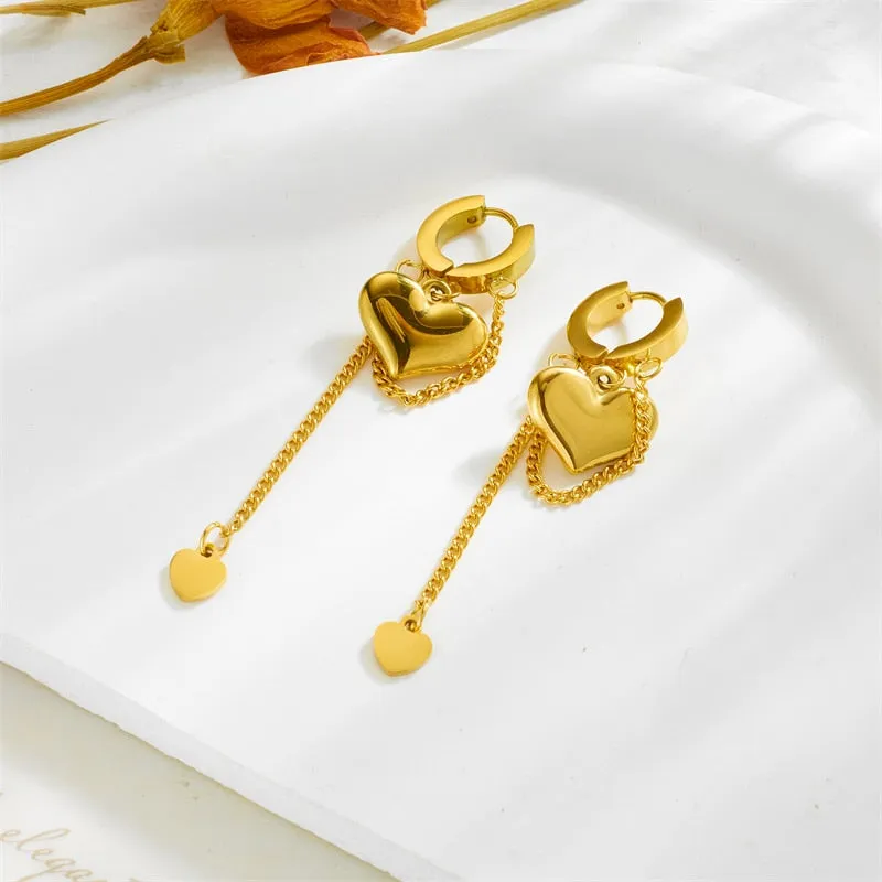 316L Stainless Steel Heart Tassel Pendant Earrings For Women