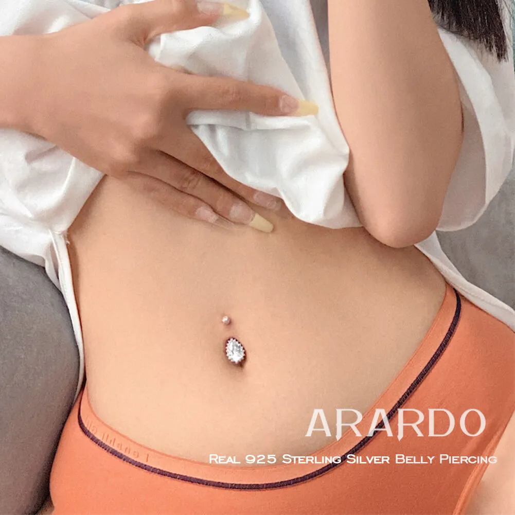 925 Sterling Silver 14G Drop Shape CZ Belly Button Rings Navel Rings Piercing Jewelry AB0121
