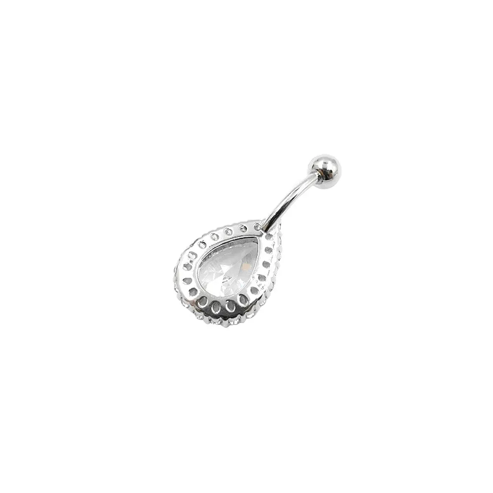 925 Sterling Silver 14G Drop Shape CZ Belly Button Rings Navel Rings Piercing Jewelry AB0121