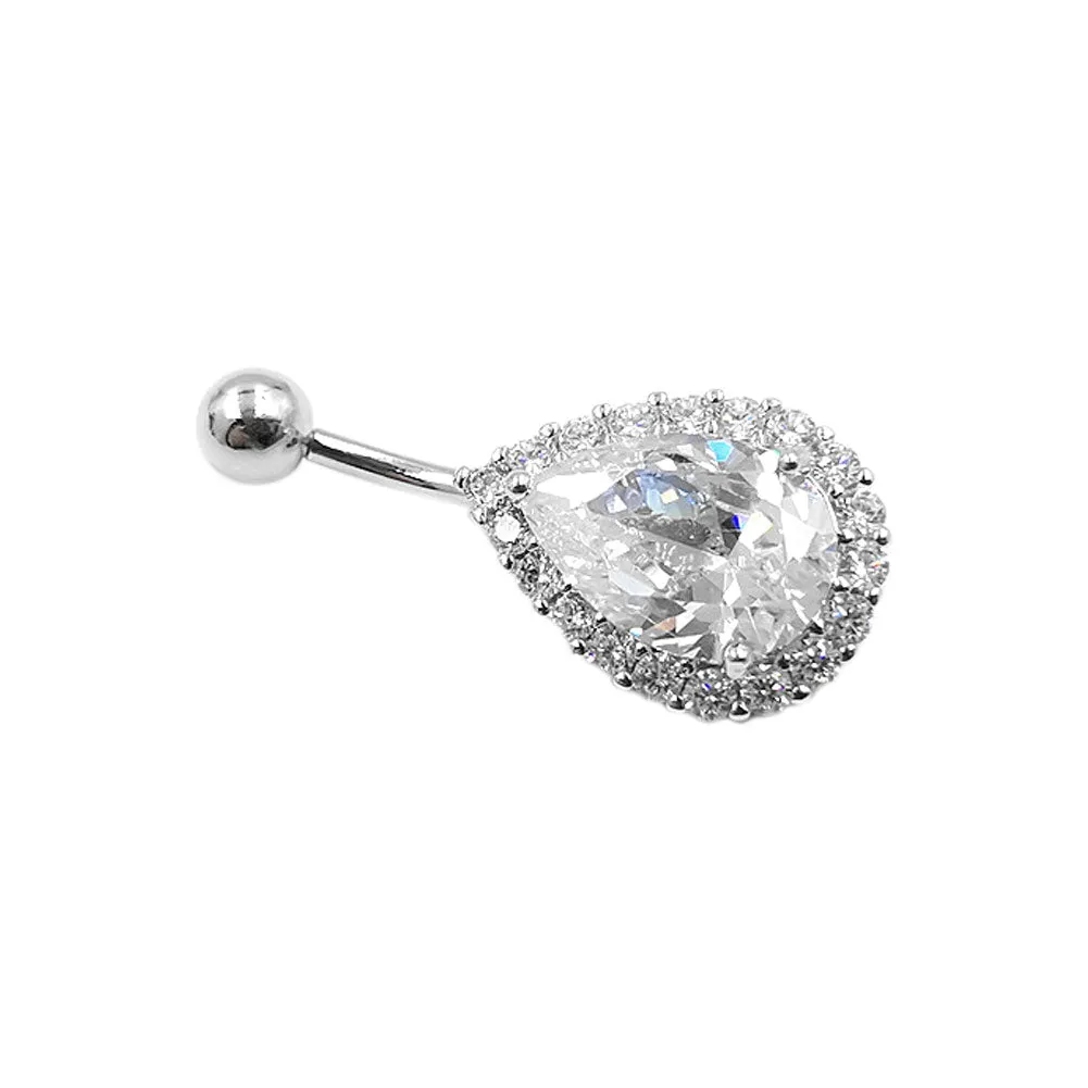 925 Sterling Silver 14G Drop Shape CZ Belly Button Rings Navel Rings Piercing Jewelry AB0121