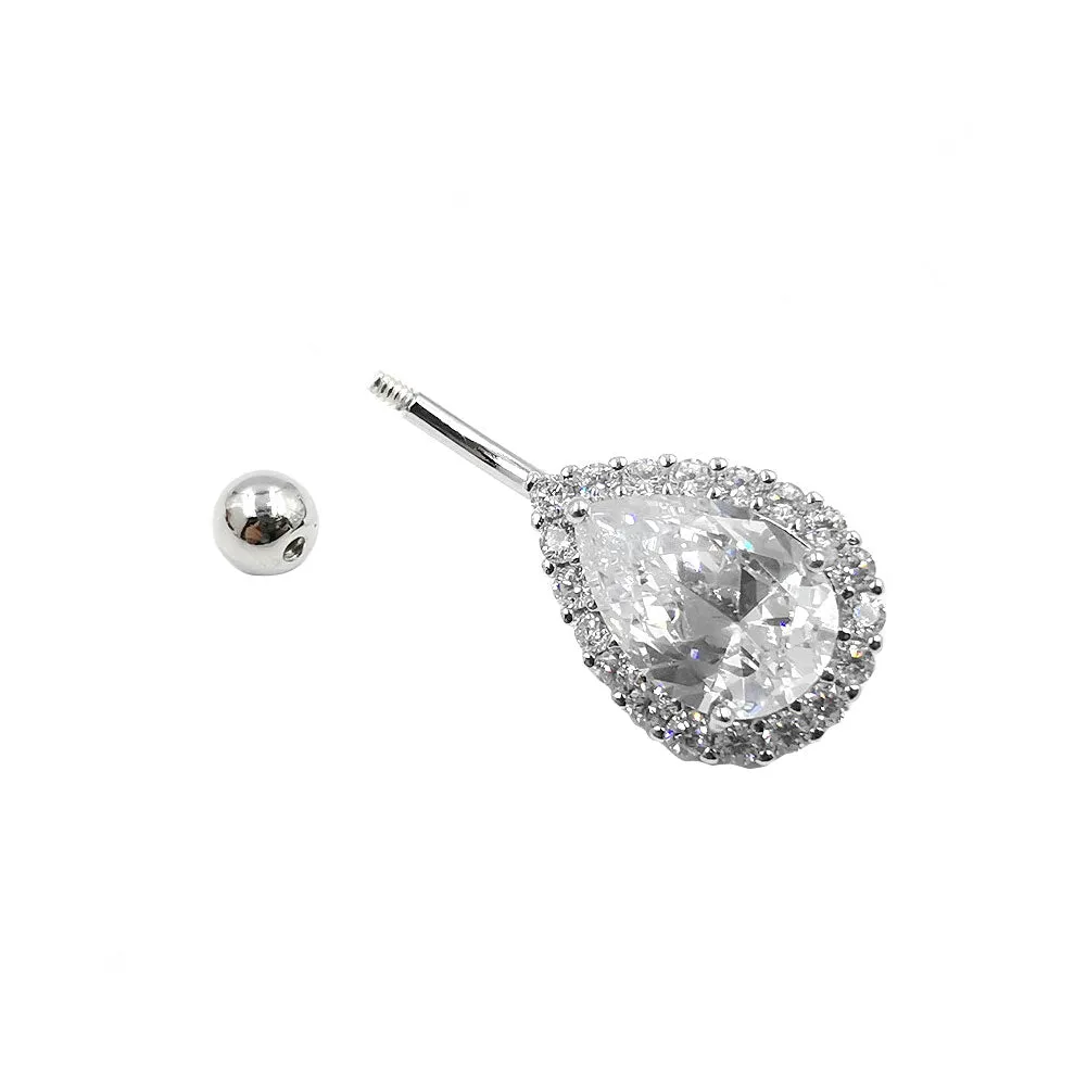 925 Sterling Silver 14G Drop Shape CZ Belly Button Rings Navel Rings Piercing Jewelry AB0121