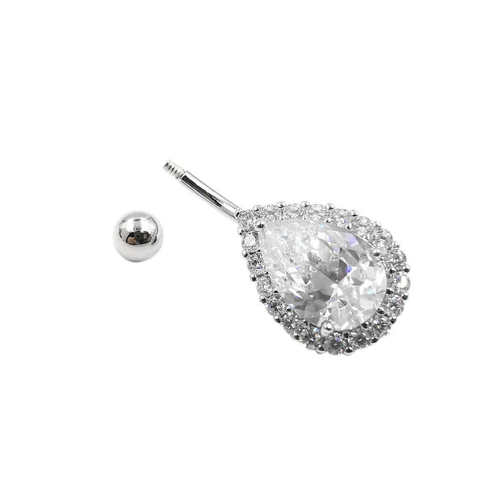 925 Sterling Silver 14G Drop Shape CZ Belly Button Rings Navel Rings Piercing Jewelry AB0121