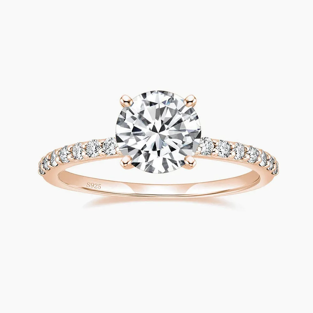 925 Sterling Silver Round Brilliant CZ Ring For Women