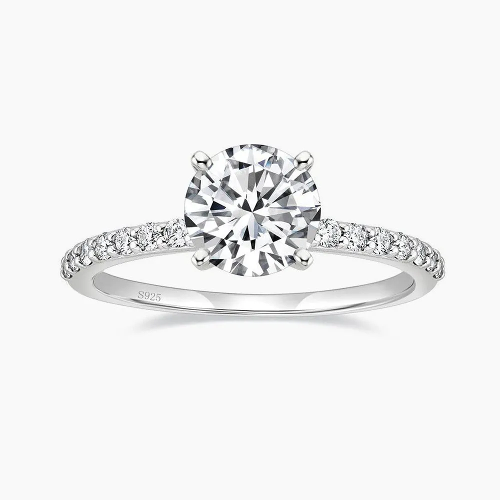 925 Sterling Silver Round Brilliant CZ Ring For Women