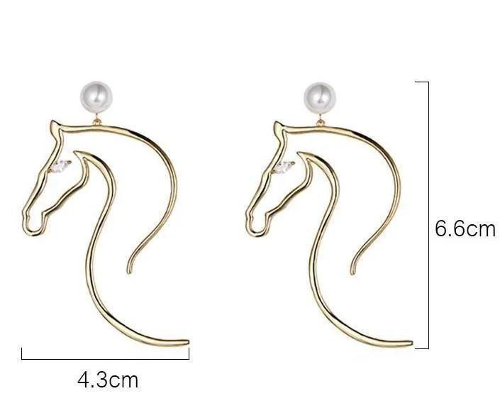Abstract Horse-Figure and Pearl Earrings