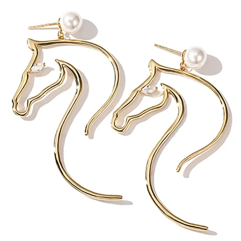 Abstract Horse-Figure and Pearl Earrings
