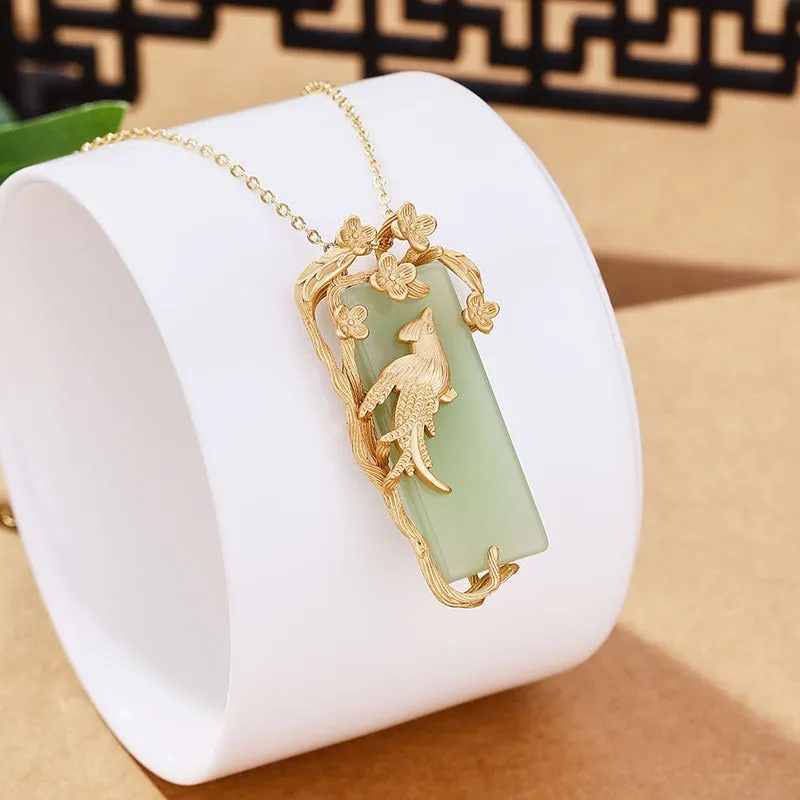 Ancient Gold Craft Elegant exquisite Magpie flower branch necklace