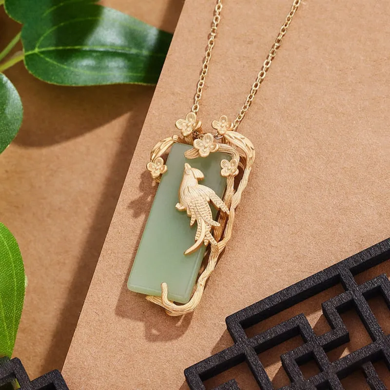 Ancient Gold Craft Elegant exquisite Magpie flower branch necklace