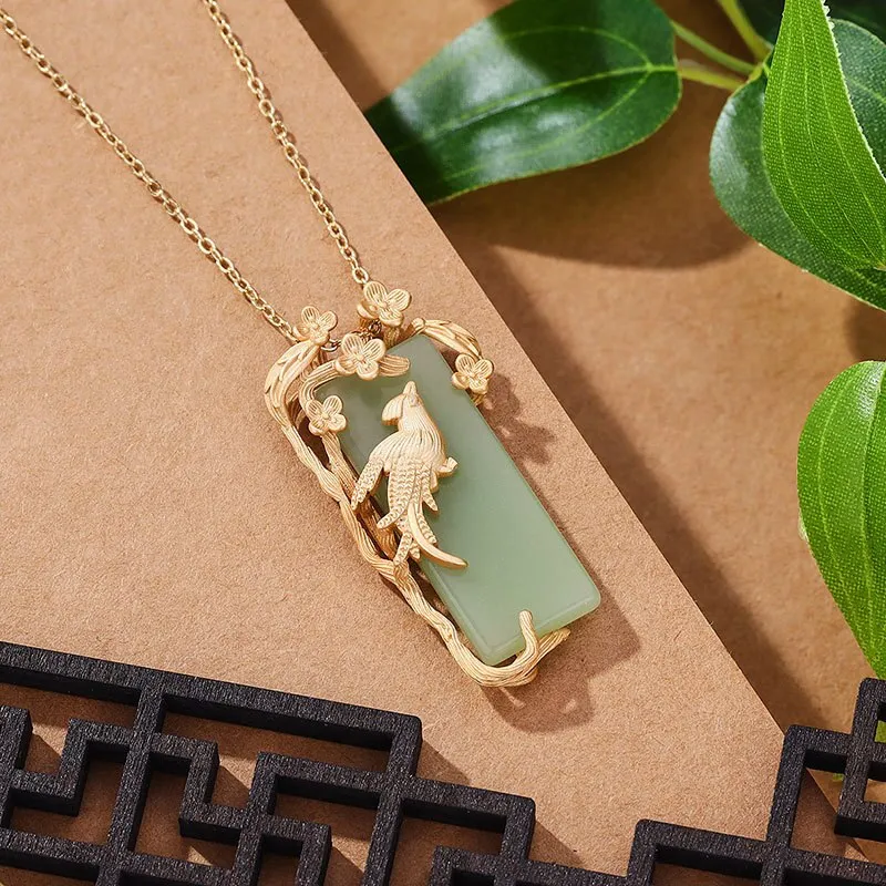 Ancient Gold Craft Elegant exquisite Magpie flower branch necklace