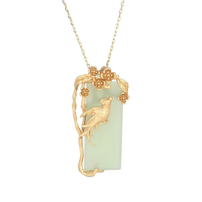 Ancient Gold Craft Elegant exquisite Magpie flower branch necklace