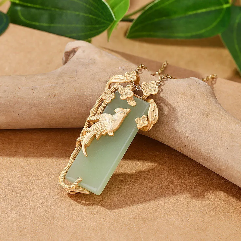 Ancient Gold Craft Elegant exquisite Magpie flower branch necklace