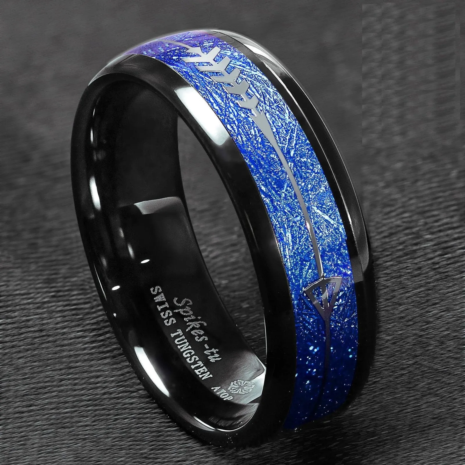 ATOP Design Men's Fashion Stylish Black & Blue Tungsten Luxury Statement Ring