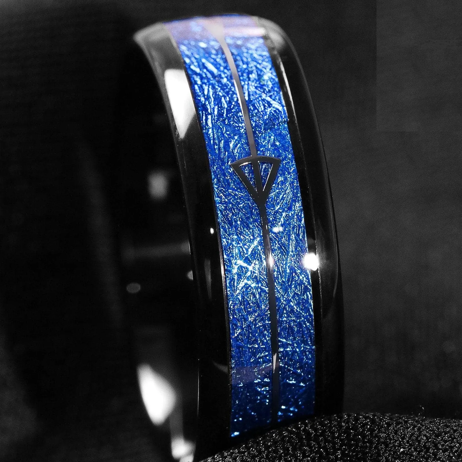 ATOP Design Men's Fashion Stylish Black & Blue Tungsten Luxury Statement Ring