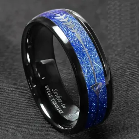 ATOP Design Men's Fashion Stylish Black & Blue Tungsten Luxury Statement Ring