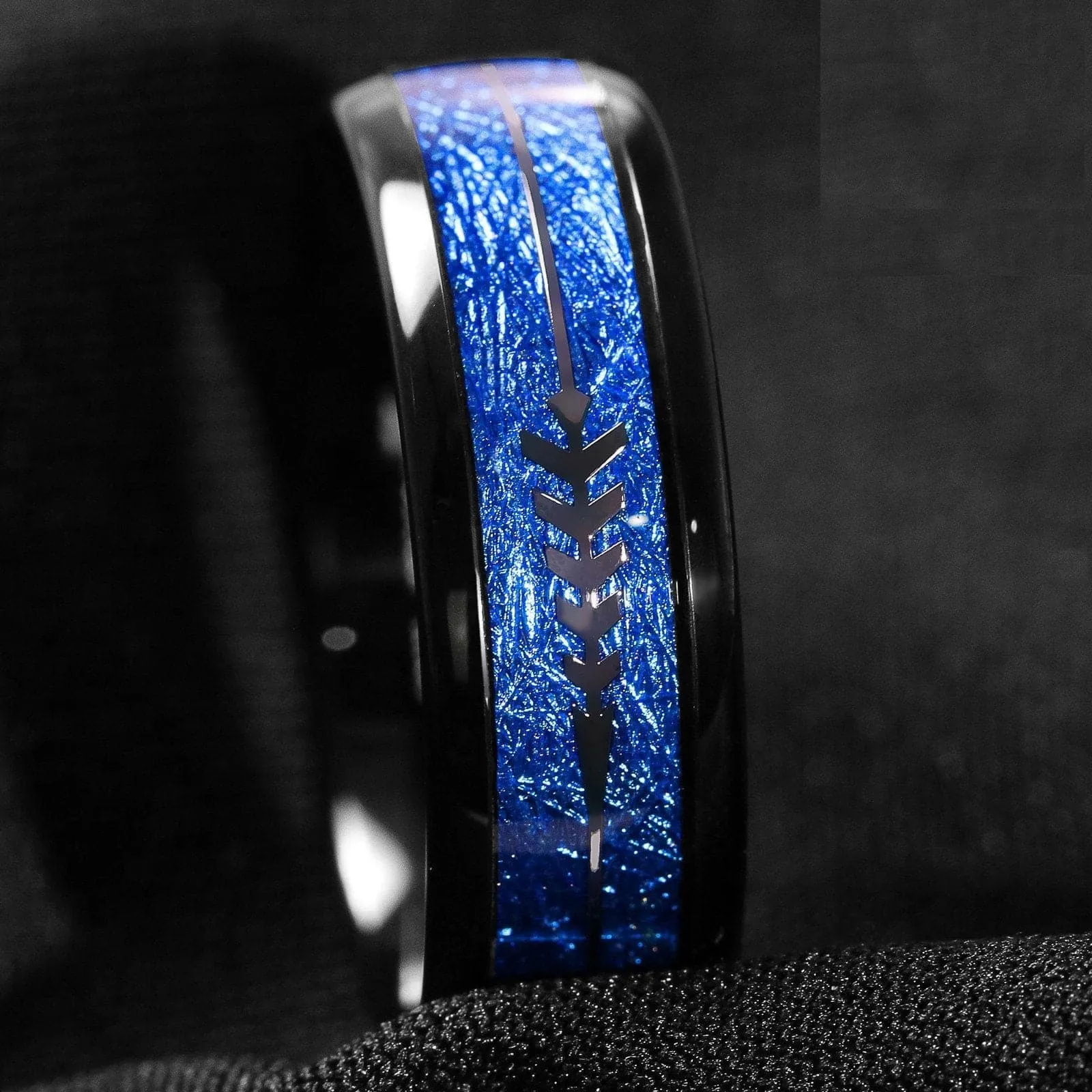 ATOP Design Men's Fashion Stylish Black & Blue Tungsten Luxury Statement Ring