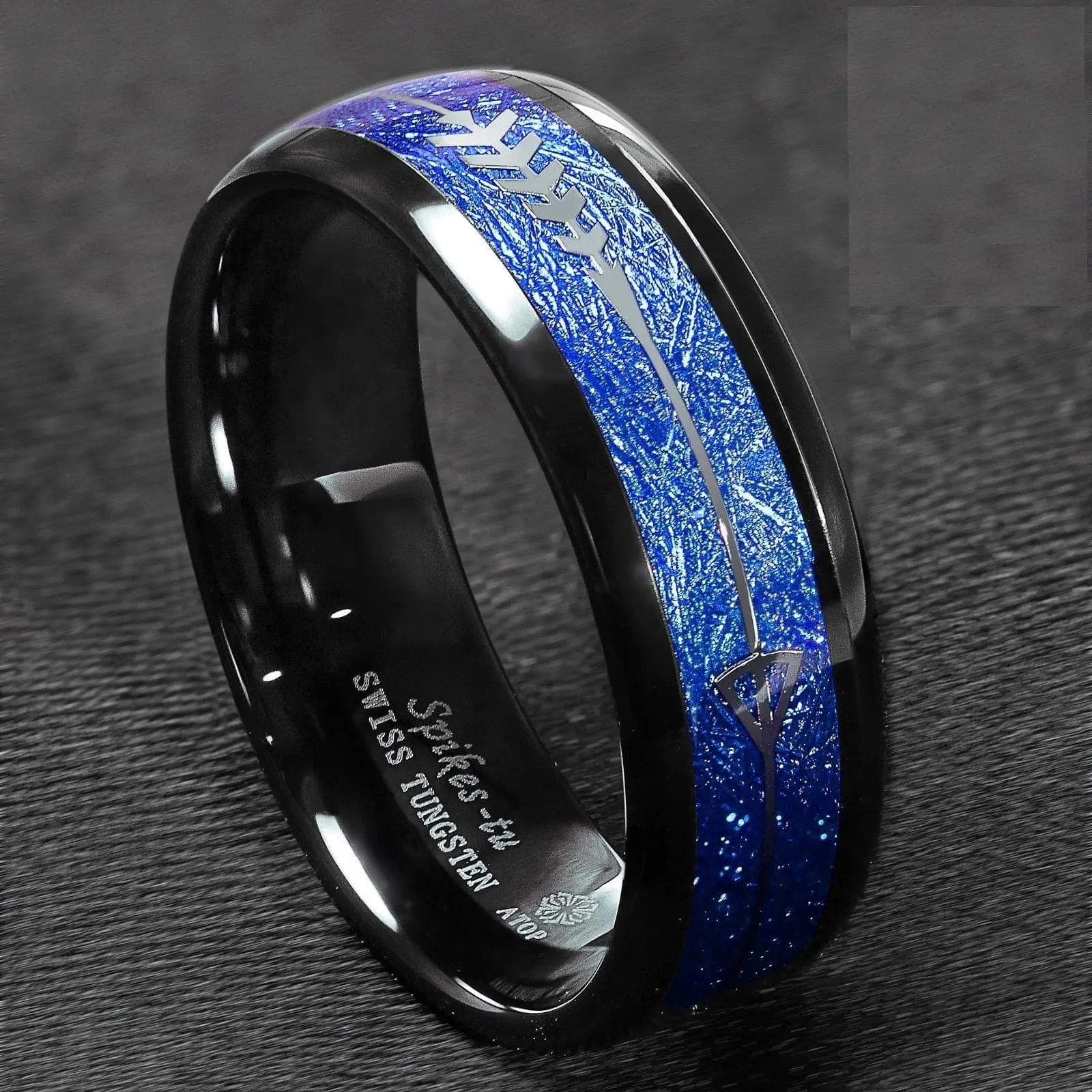 ATOP Design Men's Fashion Stylish Black & Blue Tungsten Luxury Statement Ring
