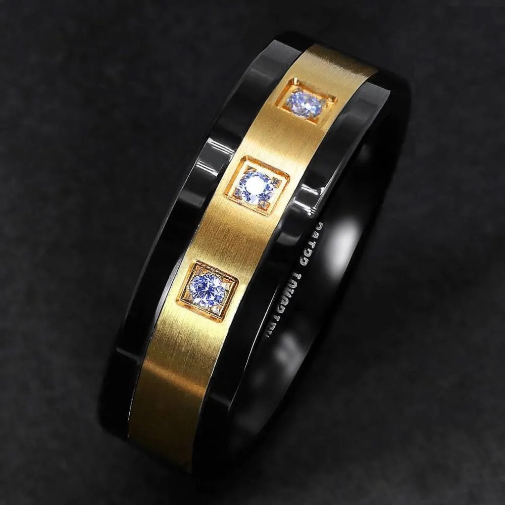 ATOP Design Men's Fashion Stylish Black & Gold Luxury Statement Ring