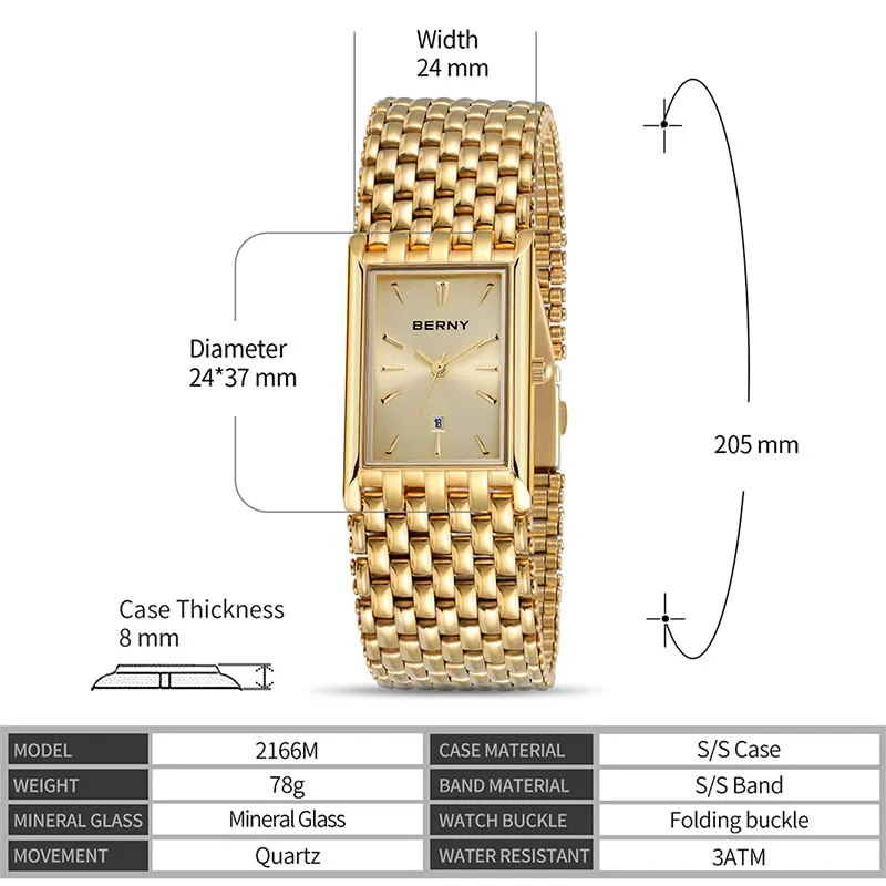BERNY Women's Fine Fashion Premium Quality Luxury Style Gold & Gold Bracelet Watch