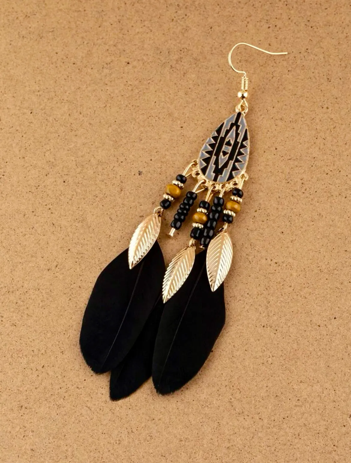 Black Feather Tassel Earrings