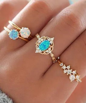 Blue Austrian Crystal Ring Set with 18k Gold Plating - Set of 4