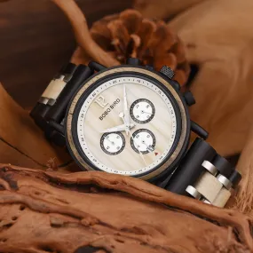 BOBO BIRD Stylish Chronograph Watches in Wooden Box.