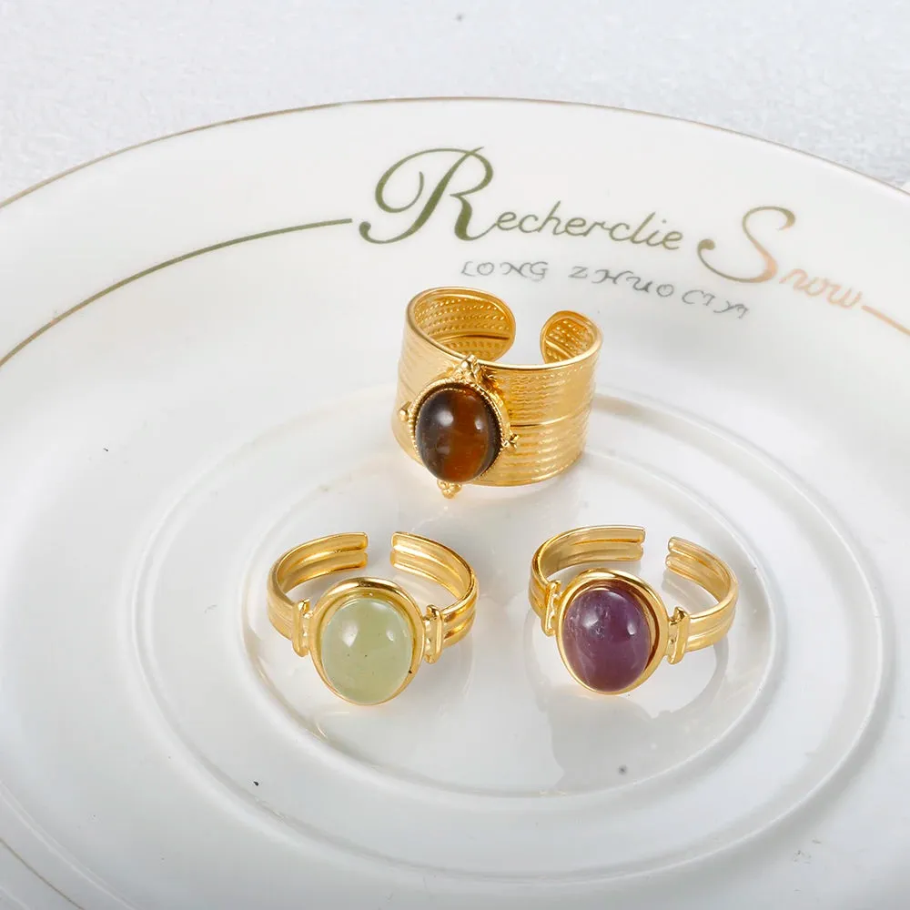 C-shaped Open Ring Natural Tiger Eye Stone Ring