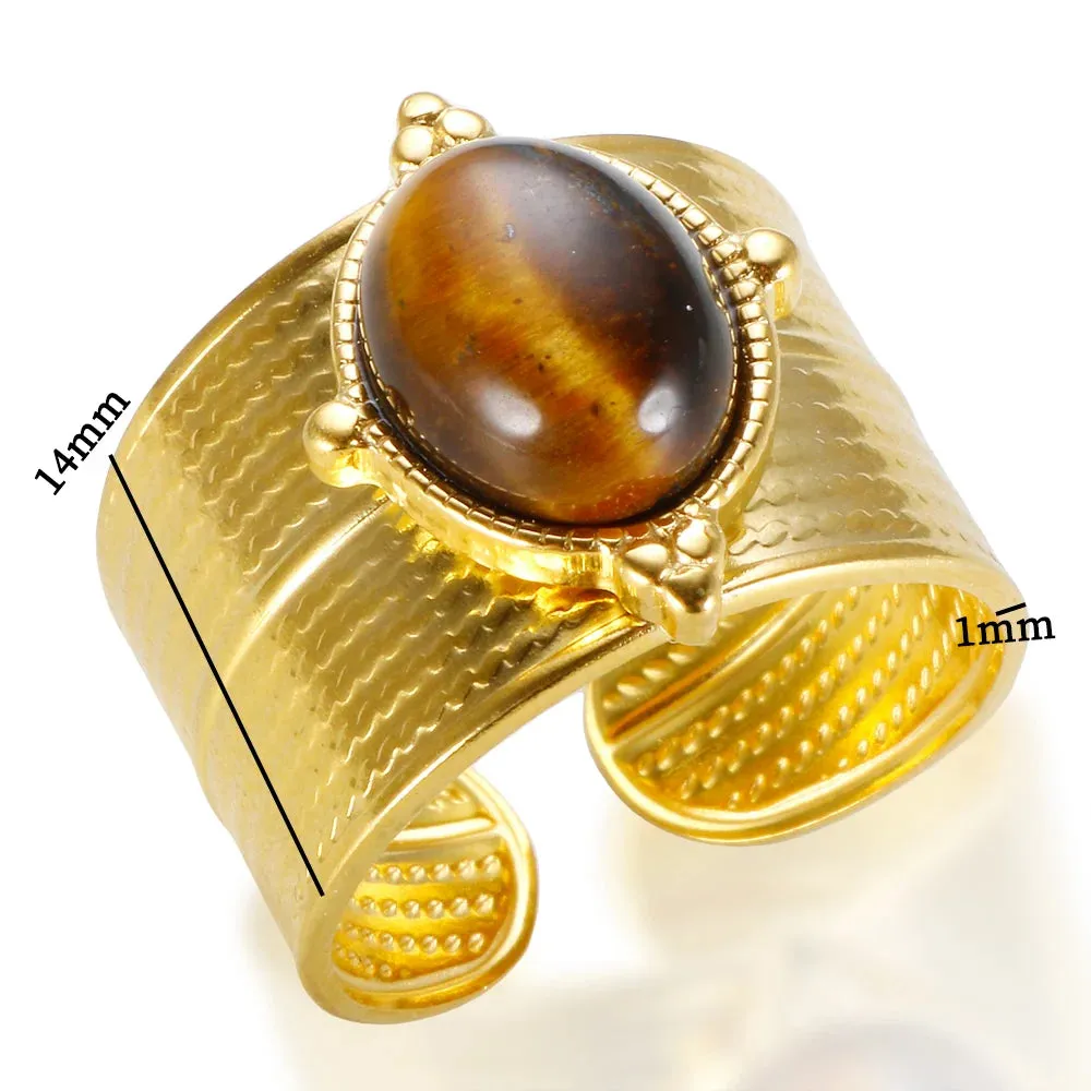 C-shaped Open Ring Natural Tiger Eye Stone Ring